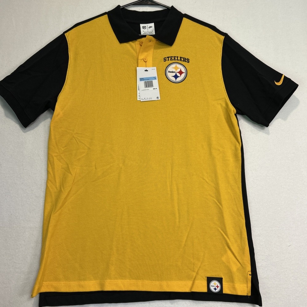 Nike Pittsburgh Steelers Golf Polo NFL Team Apparel Mens Medium Black Gold NEW